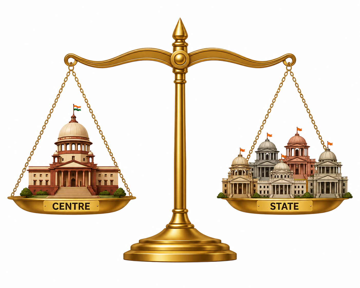 Balance scale showing Centre and State powers